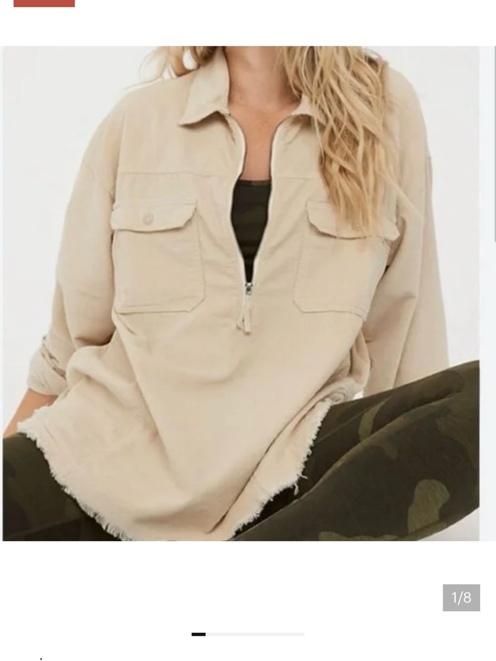 Aerie Beige Half-Zip Utility Pullover Jacket